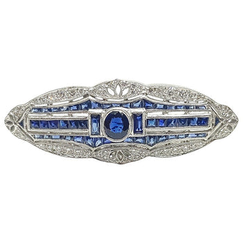 SJ2180 - Blue Sapphire with Diamond Brooch Set in 18 Karat White Gold Settings