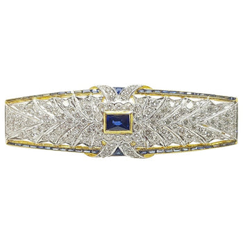 SJ1666 - Blue Sapphire with Diamond Brooch Set in 18 Karat Gold Settings