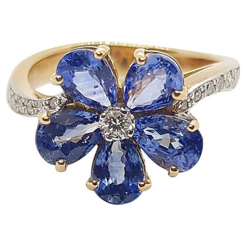 SJ2066 - Blue Sapphire with Diamond Ring Set in 18 Karat Rose Gold Settings