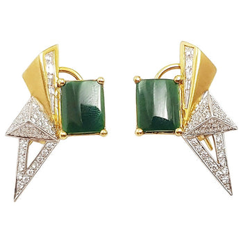 SJ1677 - Jade with Diamond Kavant & Sharart Origami Earrings Set in 18 Karat Gold