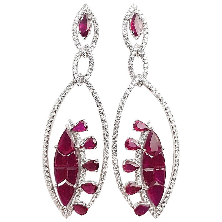 SJ6142 - Ruby with Diamond Earrings Set in 18 Karat White Gold Settings