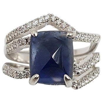 SJ1686 - Unheated Blue Sapphire and Diamond Kavant & Sharart Ring in 18K White Gold