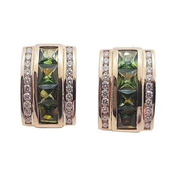 SJ2109 - Green Sapphire with Diamond Earrings Set in 18 Karat Rose Gold Settings