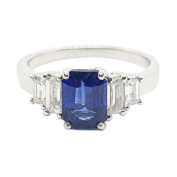 SJ2270 - Blue Sapphire with Diamond Ring Set in 18 Karat White Gold Settings