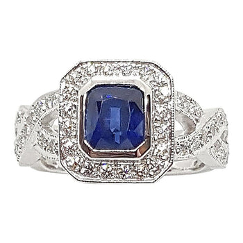 SJ2359 - Blue Sapphire with Diamond Ring Set in 18 Karat White Gold Settings