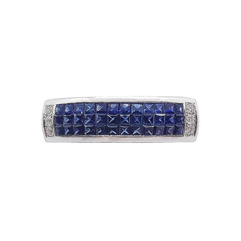 SJ2238 - Blue Sapphire with Diamond Ring Set in 18 Karat White Gold Settings