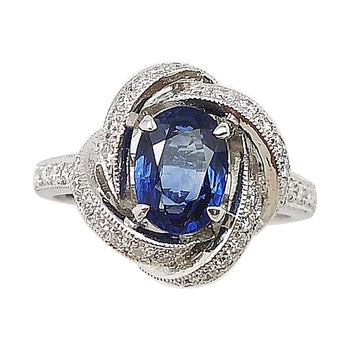 SJ2545 - Blue Sapphire with Diamond Ring Set in 18 Karat White Gold Settings