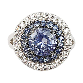 SJ2051 - Round Pastel Blue Sapphire with Diamond Ring Set in 18 Karat White Gold Settings