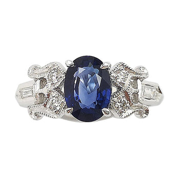 SJ2130 - Blue Sapphire with Diamond Ring Set in 18 Karat White Gold Settings