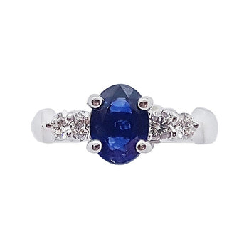 SJ2157 - Blue Sapphire with Diamond Ring Set in 18 Karat White Gold Settings