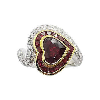 SJ6270 - Heart Shape Ruby with Diamond Ring Set in 18 Karat White Gold Setting