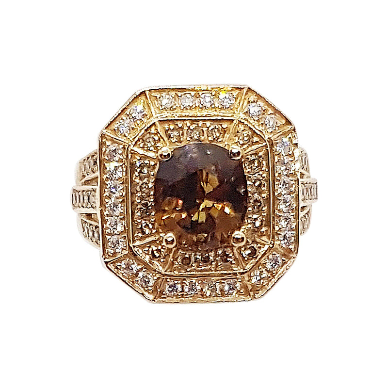 SJ2211 - Brown Sapphire with Brown Diamond and Diamond Ring Set in 18 Karat Rose Gold
