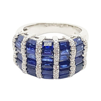 SJ2286 - Blue Sapphire with Diamond Ring Set in 18 Karat White Gold Settings