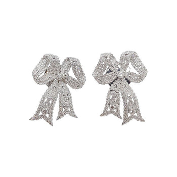 SJ1668 - Diamond Bow Ribbon Earrings set in 18 Karat White Gold Settings