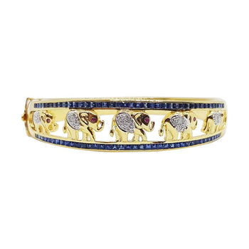 SJ1850 - Blue Sapphire with Cabochon Ruby and Diamond Bangle Elephant in 18K Gold