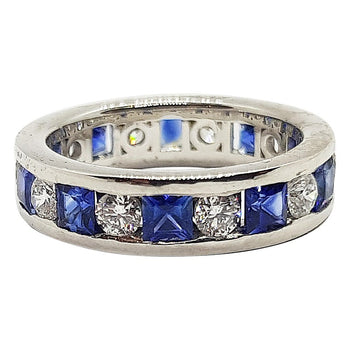 SJ2126 - Blue Sapphire with Diamond Eternity Ring Set in 18 Karat White Gold Settings