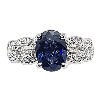 SJ2251 - Certified Unheated Cobalt Blue Spinel with Diamond Ring in 18K White Gold