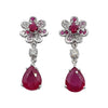SJ2068 - Ruby with Diamond and Pink Sapphire Flower Earrings Set in 18 Karat White Gold