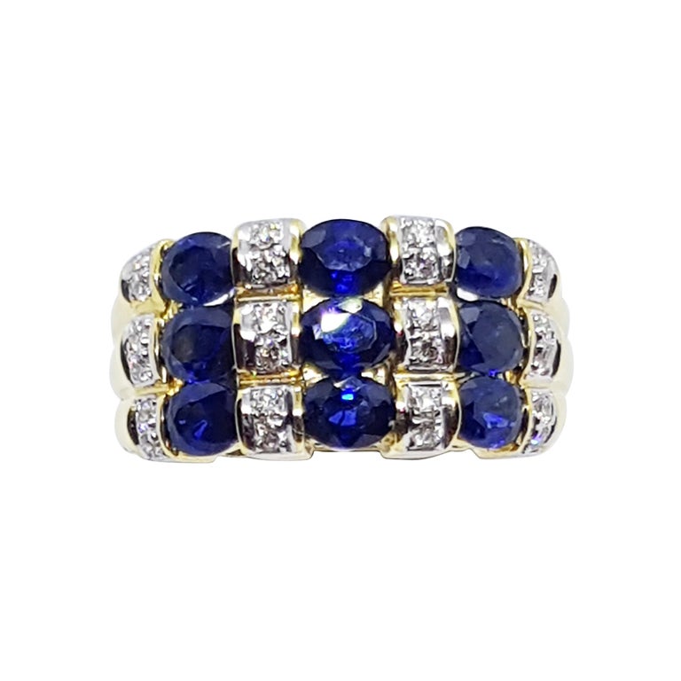 SJ6069 - Blue Sapphire with Diamond Ring Set in 18 Karat Gold Settings