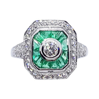SJ2226 - Emerald with Diamond Ring Set in 18 Karat White Gold Settings