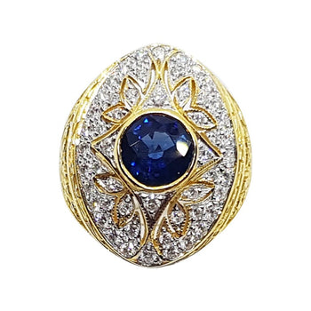 SJ2306 - Blue Sapphire with Diamond Ring Set in 18 Karat Gold Settings