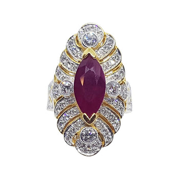 SJ1767 - Marquise Ruby with Diamond Ring Set in 18 Karat Gold Settings