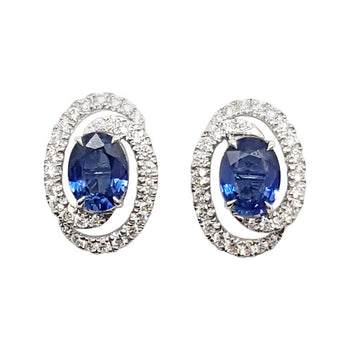 SJ2256 - Blue Sapphire with Diamond Earrings Set in 18 Karat White Gold Settings