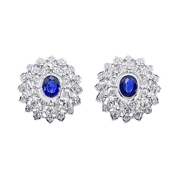 SJ1726 - Blue Sapphire with Diamond Earrings Set in 18 Karat White Gold Settings