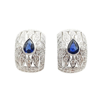 SJ1866 - Blue Sapphire with Diamond Earrings Set in 18 Karat White Gold Settings