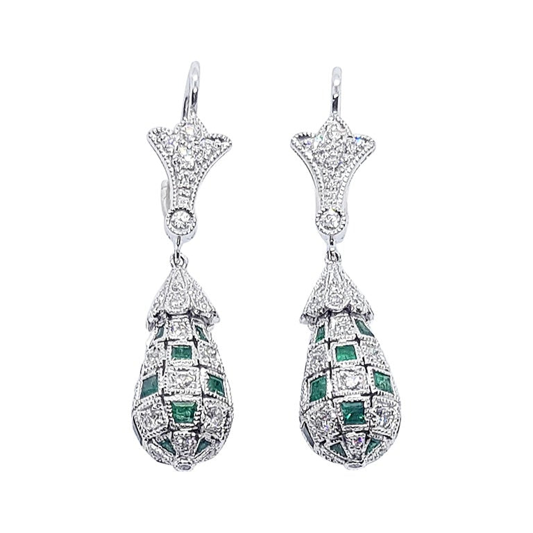 SJ1660 - Emerald with Diamond Earrings Set in 18 Karat White Gold Settings