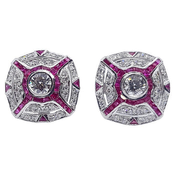 SJ6224 - Ruby with Diamond Earrings Set in 18 Karat White Gold Settings