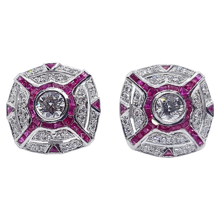 SJ6224 - Ruby with Diamond Earrings Set in 18 Karat White Gold Settings