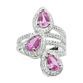 SJ1726 - Pink Sapphire with Diamond Ring Set in 18 Karat White Gold Settings