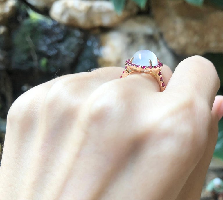 SJ3116 - Moonstone with Ruby Ring set in 18 Karat Rose Gold Settings