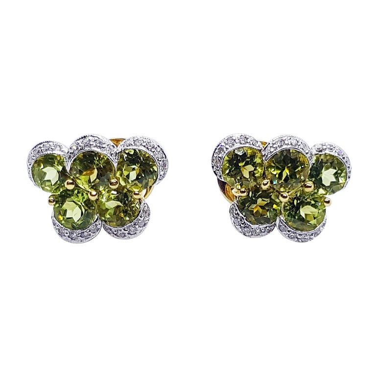 SJ2298 - Peridot with Diamond Earrings Set in 18 Karat Gold Settings