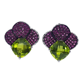 SJ6250 - Peridot with Pink Sapphire and Brown Diamond Earrings Set in 18 Karat White Gold