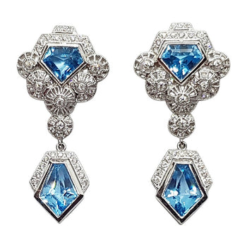 SJ2092 - Blue Topaz with Diamond Earrings Set in 18 Karat White Gold Settings