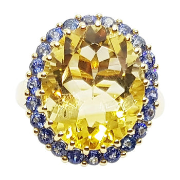 SJ2126 - Citrine with Blue Sapphire Ring set in 18 Karat Gold Settings