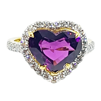 SJ2545 - Heart Shape Alamandite Garnet with Diamond Ring Set in 18 Karat Gold Settings