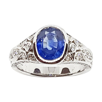 SJ6085 - Blue Sapphire with Diamond Ring Set in 18 Karat White Gold Settings