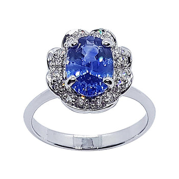 SJ1740 - Blue Sapphire with Diamond Ring Set in 18 Karat White Gold Settings