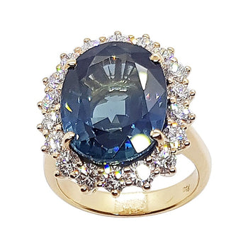 SJ6120 - GRS Certified Unheated 13 Cts Blue Sapphire & Diamond Ring in 18 Karat Rose Gold