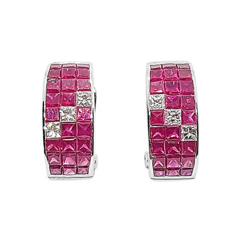 SJ2545 - Ruby with Diamond Earrings Set in 18 Karat White Gold Settings