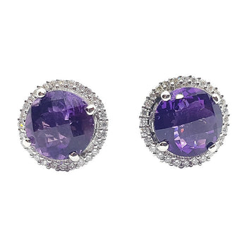 SJ6011 - Amethyst with Diamond Earrings Set in 18 Karat White Gold Settings