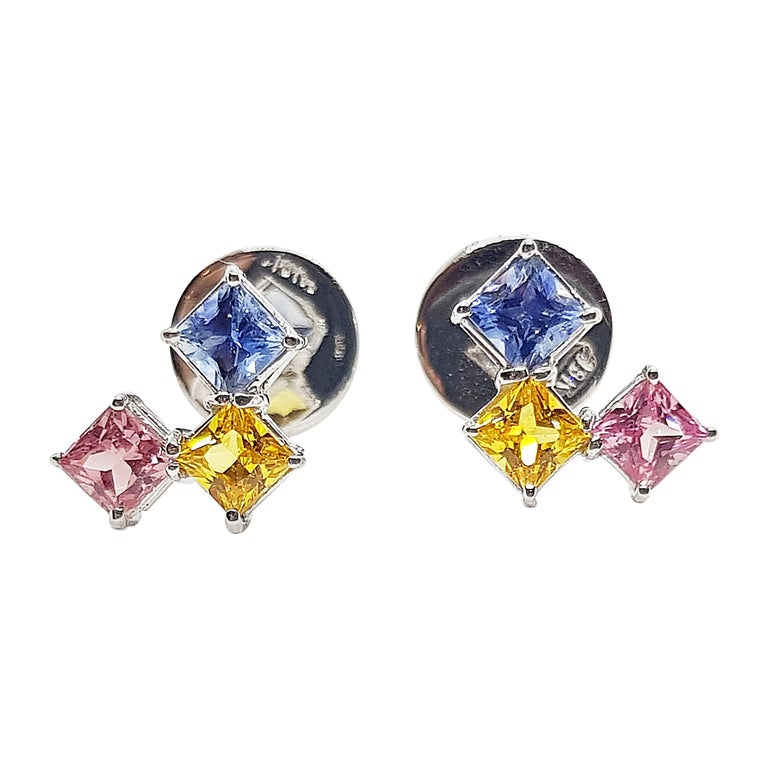SJ2258 - Rainbow Colour Sapphire Earrings Set in 18 Karat White Gold Settings