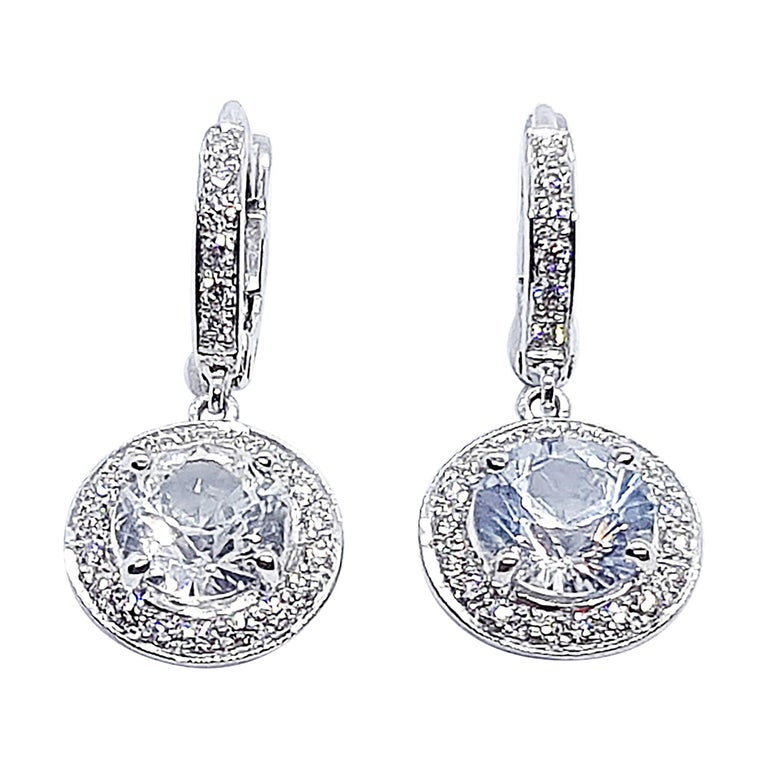 SJ2306 - White Sapphire with Diamond Earrings Set in 18 Karat White Gold Settings