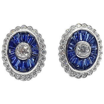 SJ1866 - Blue Sapphire with Diamond Earrings Set in 18 Karat White Gold Settings