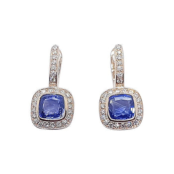 SJ1720 - Blue Sapphire with Diamond Earrings Set in 18 Karat Rose Gold Settings