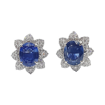 SJ1766 - Blue Sapphire with Diamond Earrings Set in 18 Karat White Gold Settings