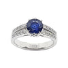 SJ6130 - Round Blue Sapphire with Diamond Ring Set in Platinum 950 Settings